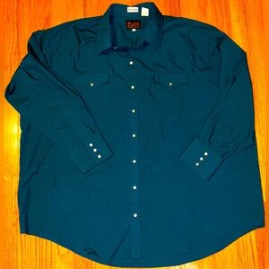 Men’s Plains Western Pearl snap Button Down Long Sleeve 3xl Big Man Shirt Green